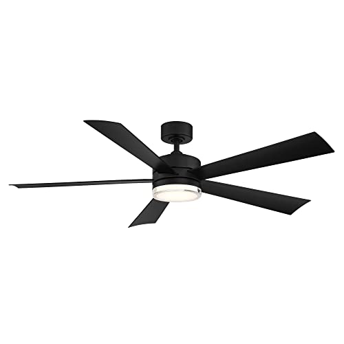 Wynd Smart Indoor and Outdoor 5-Blade Ceiling Fan 60in Matte Black with 3000K LED Light Kit and...