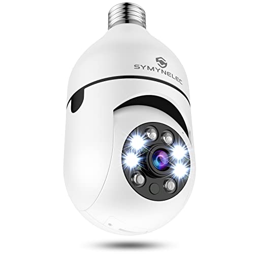 SYMYNELEC Light Bulb Security Camera 2K, 2.4GHz Wireless WiFi Light Socket Security Cameras, 360°...
