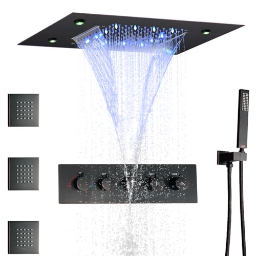 14 X 20 Inch Ceiling LED Rain Shower Head With Body Jets Large Luxury Rainfall Shower System...