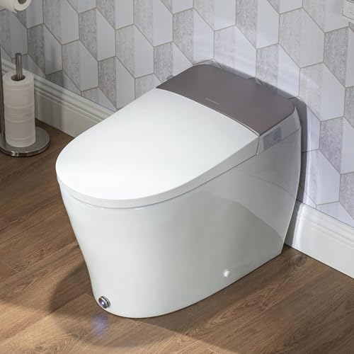 Round One-Piece Toilet for Small Bathroom (Grey White)