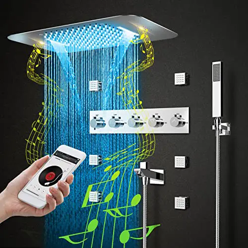 Thermostatic Rain Shower System, 23 Inch Large Smart LED Ceiling Mounted Rainfall Waterfall Shower...